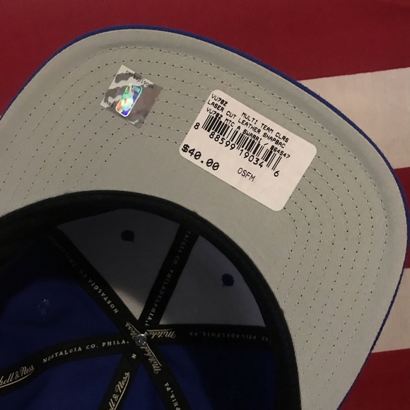 Warriors Snap Back Hat NWT Leather Mitchell & Ness - Picture 2 of 8